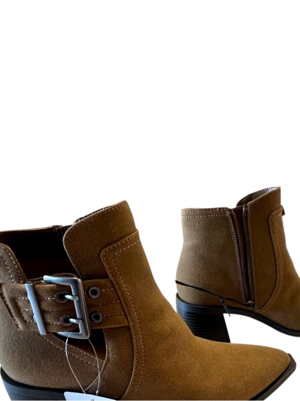 Women's Tan Suede Lace-Up Ankle Booties - Picture 6 of 7